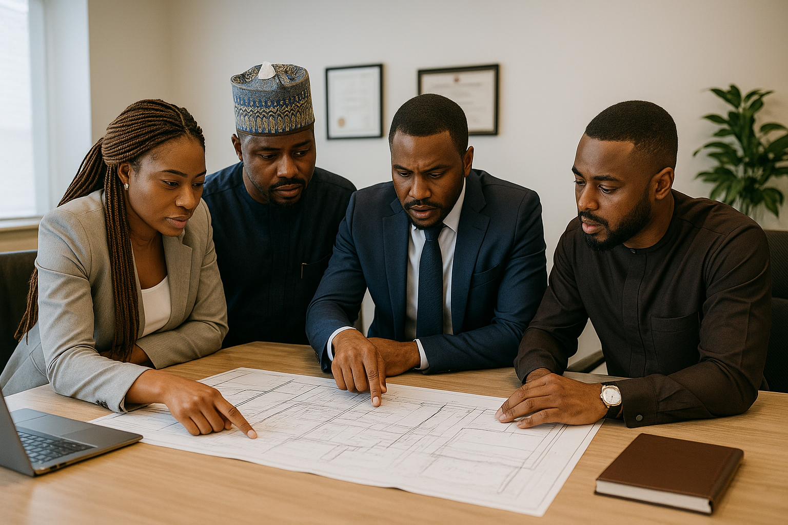 Law team discussing real estate strategy